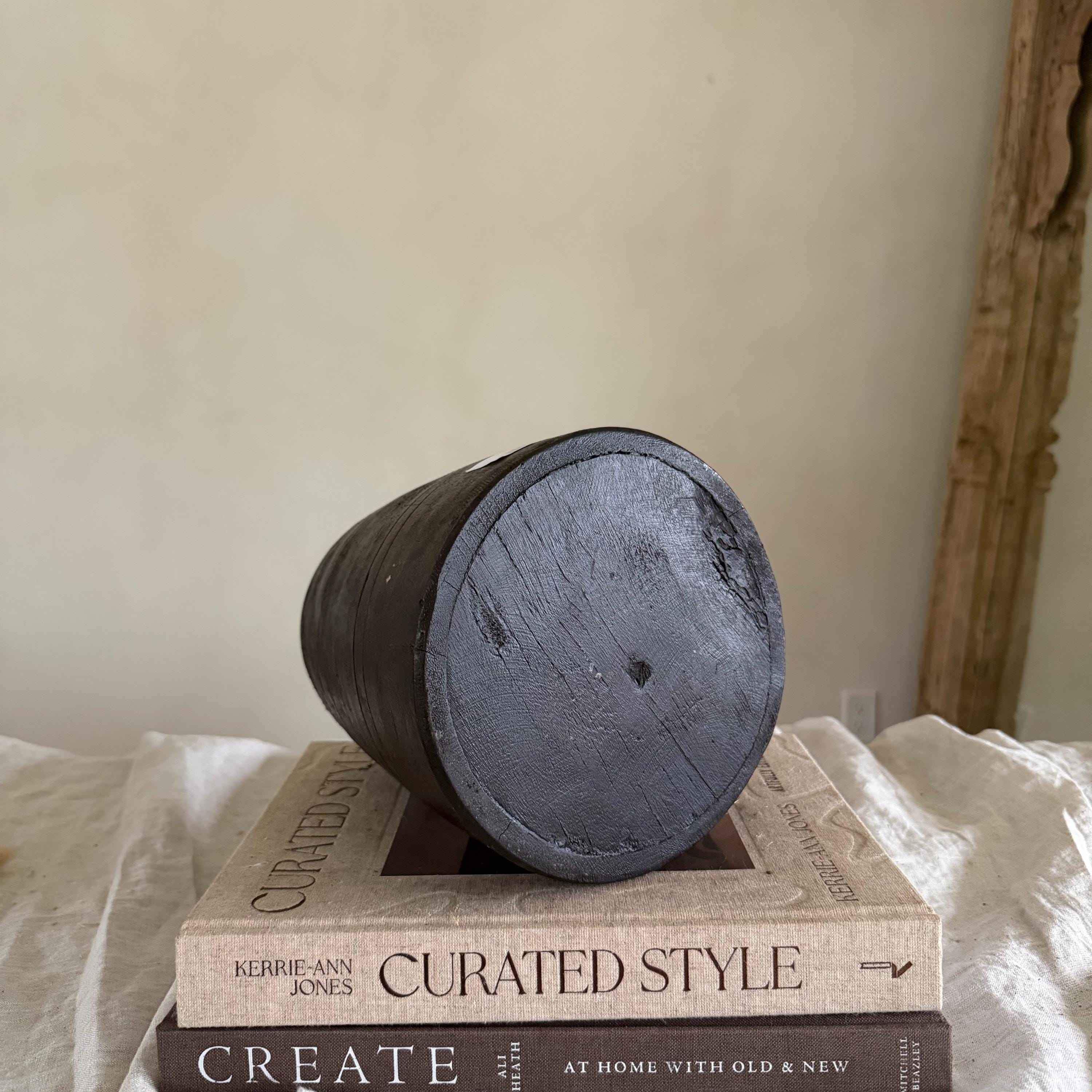 Vintage Wooden 7.5" Planter, Rustic Teak Pot, Antique Wooden Vase