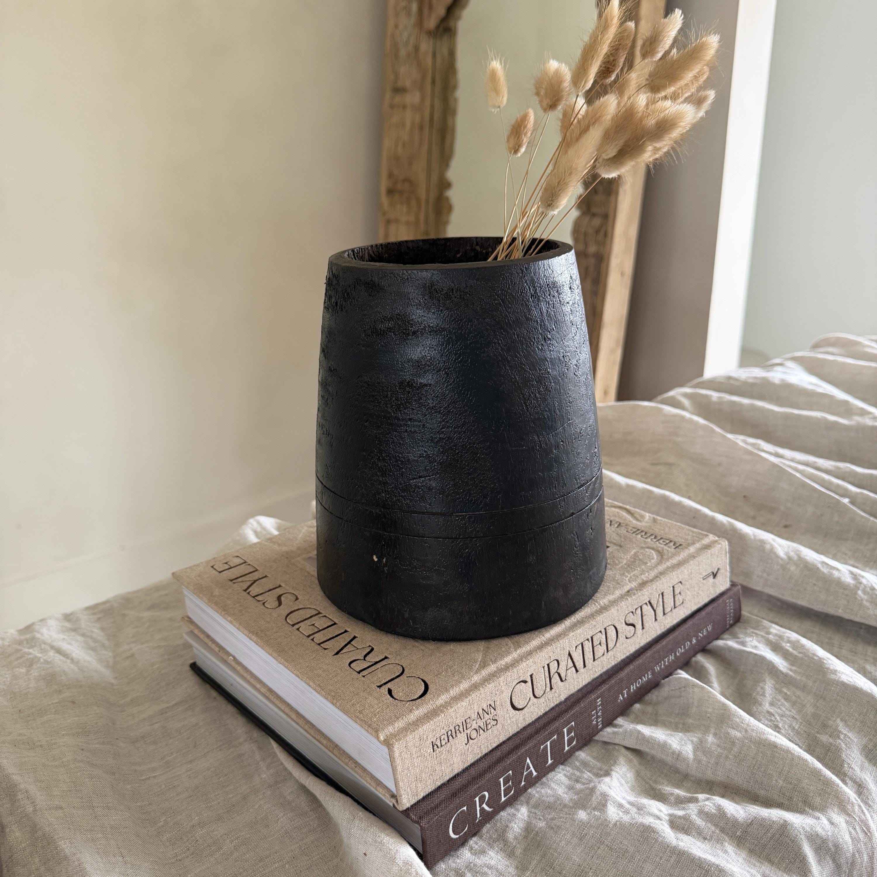 Vintage Wooden 7.5" Planter, Rustic Teak Pot, Antique Wooden Vase