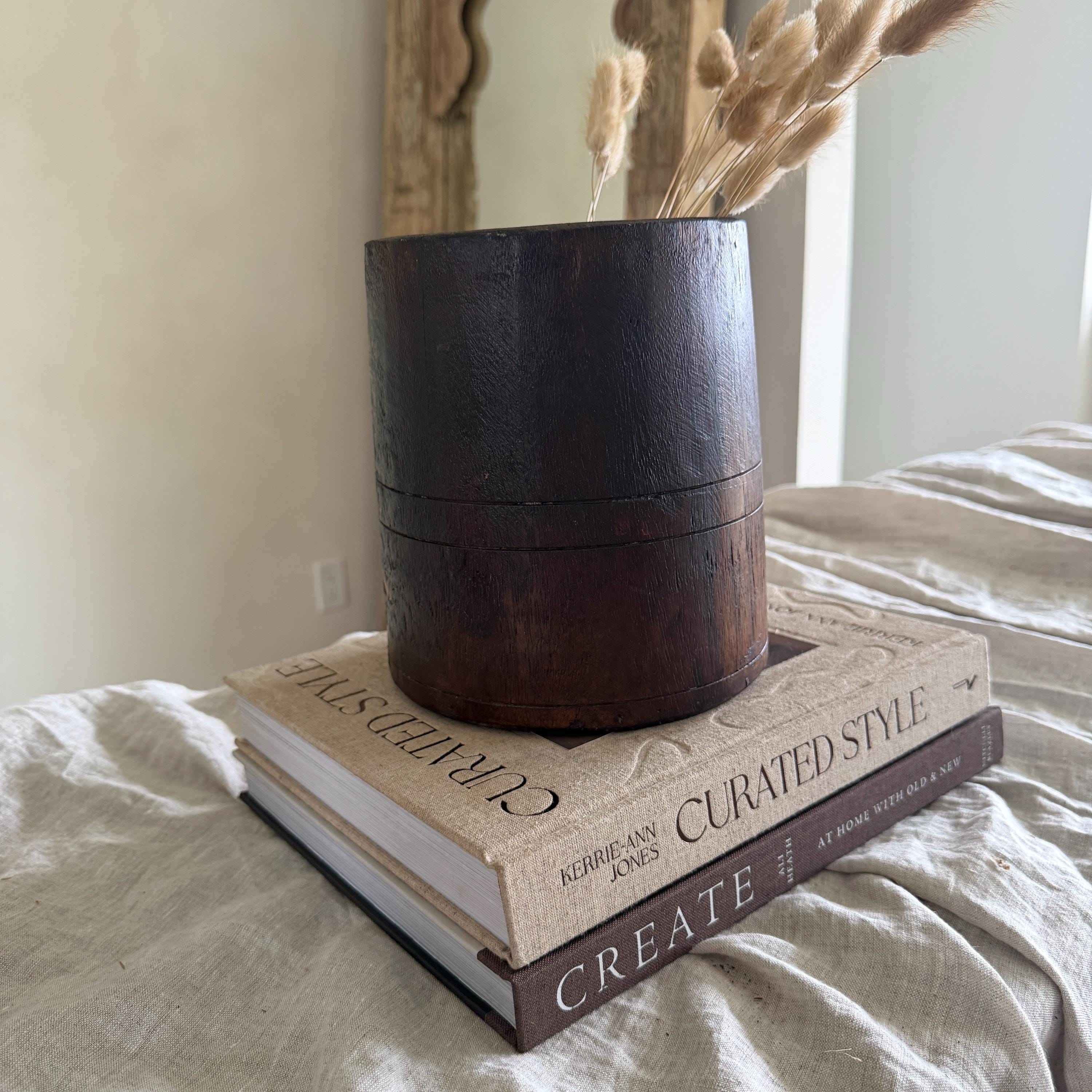 Vintage Wooden 7.5" Planter, Rustic Teak Pot, Antique Wooden Vase