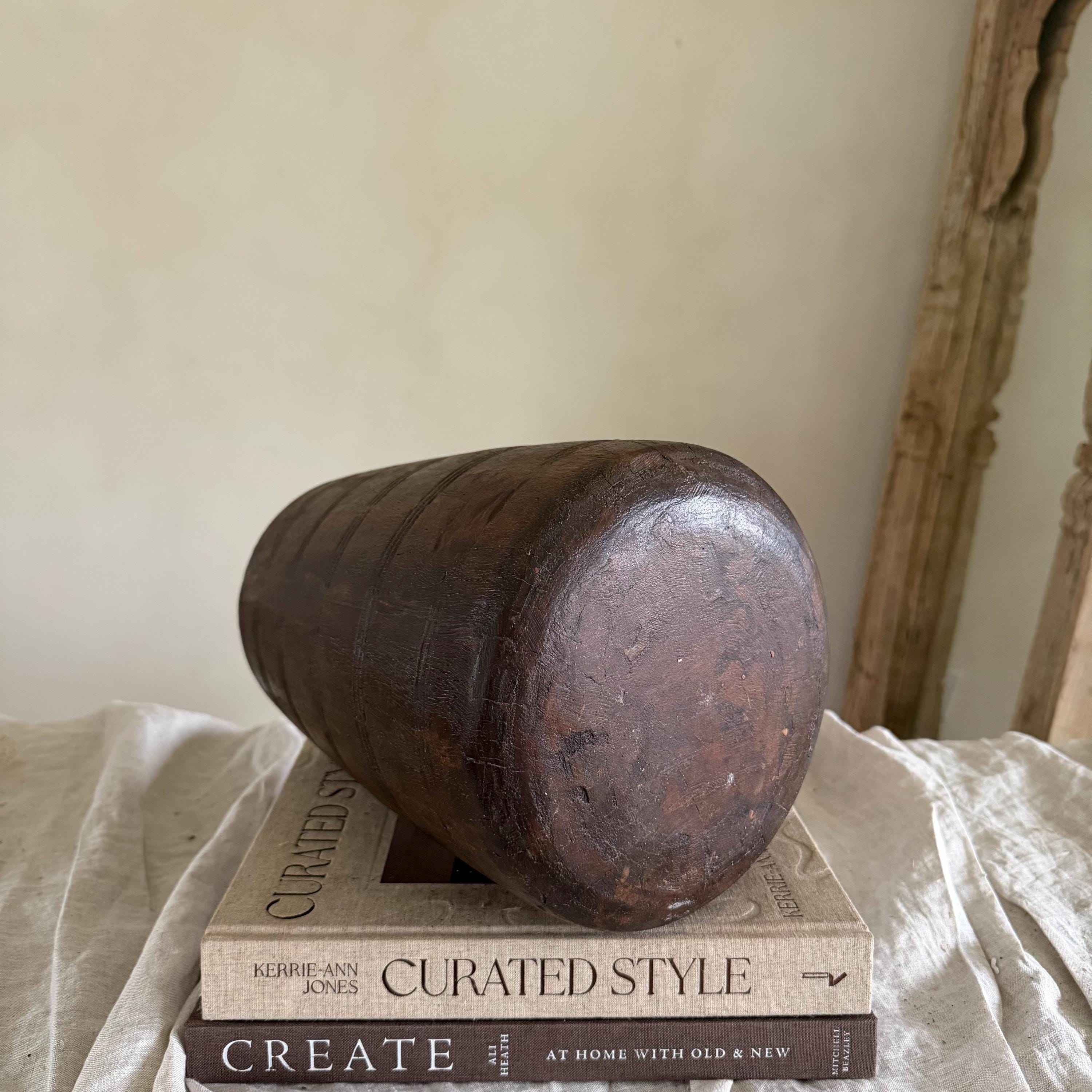 Vintage Wooden 11.5" Planter, Rustic Teak Pot, Antique Wooden Vase