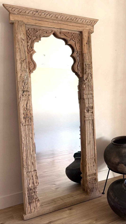 Vintage Bleached Jharokha Arc Floor Mirror | Full Length Standing Wall Mirror