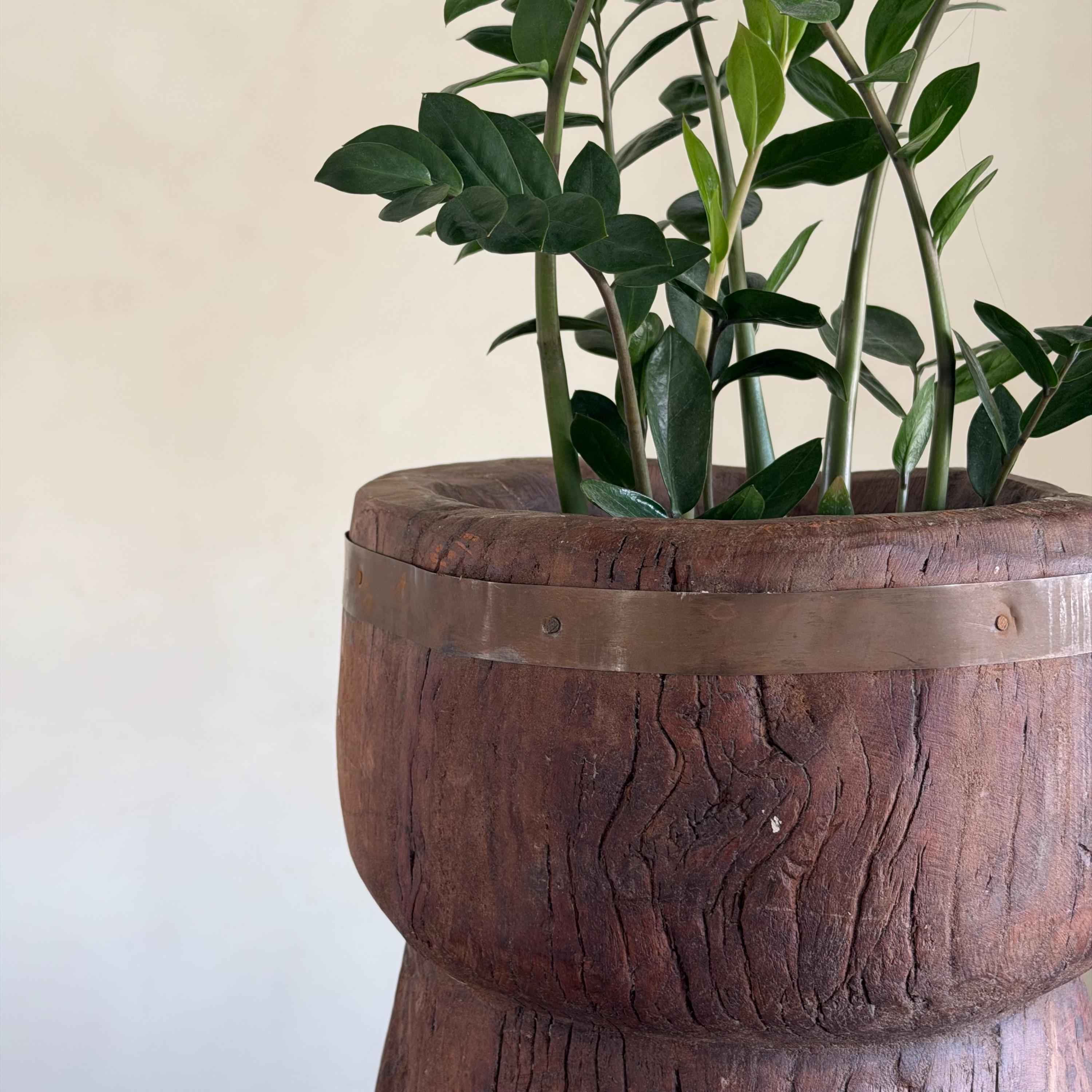 Antique Wooden Ukhali Planter 16" | Rustic Side Table