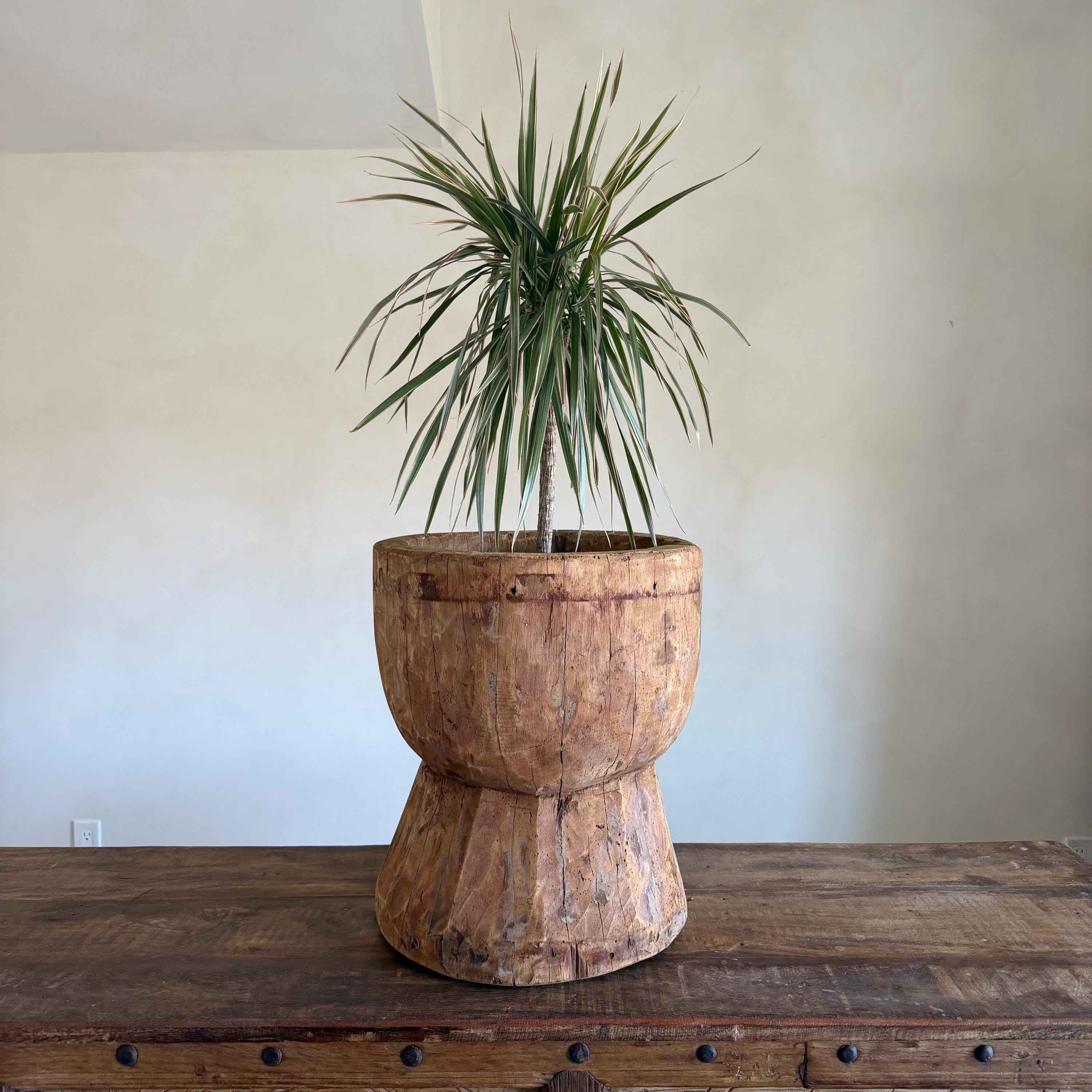 Antique Wooden Ukhali Planter 16.5" | Rustic Side Table
