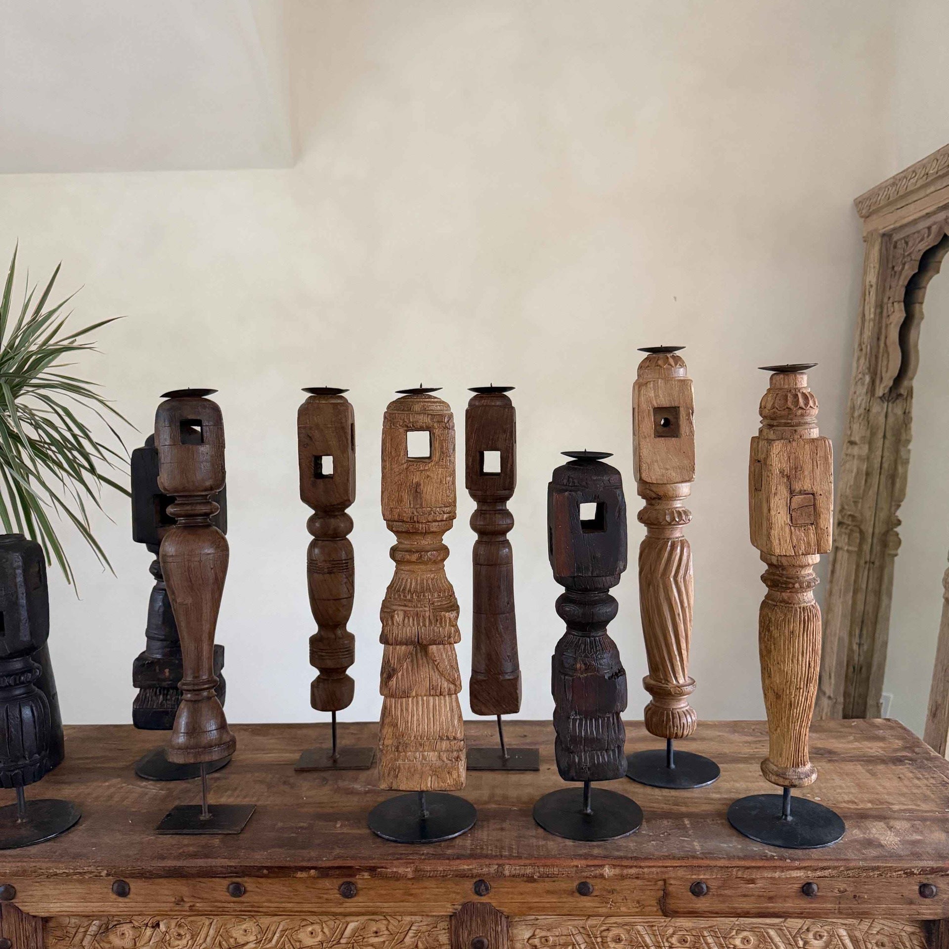 Vintage Carved Teak Wood Candle Stick Holder | Wabi Sabi Wooden Decor
