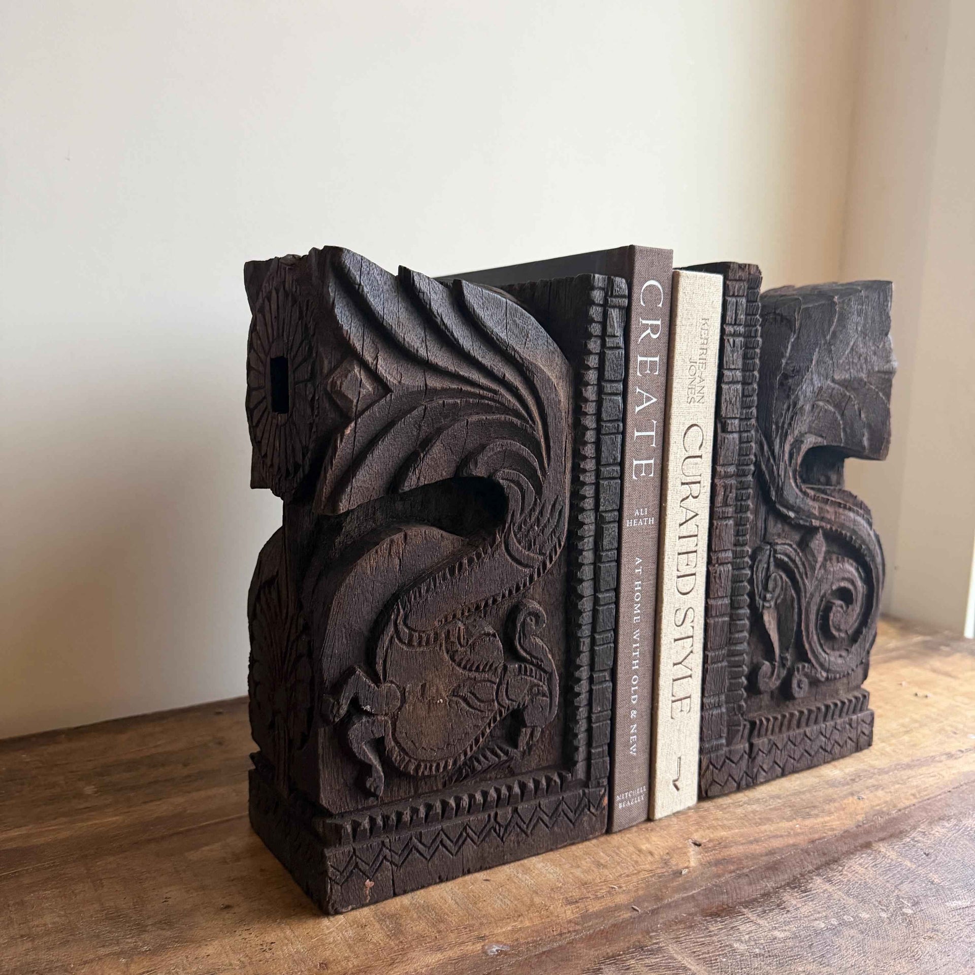 Vintage Wooden Hand Carved Bookends | Antique Corbel Pair