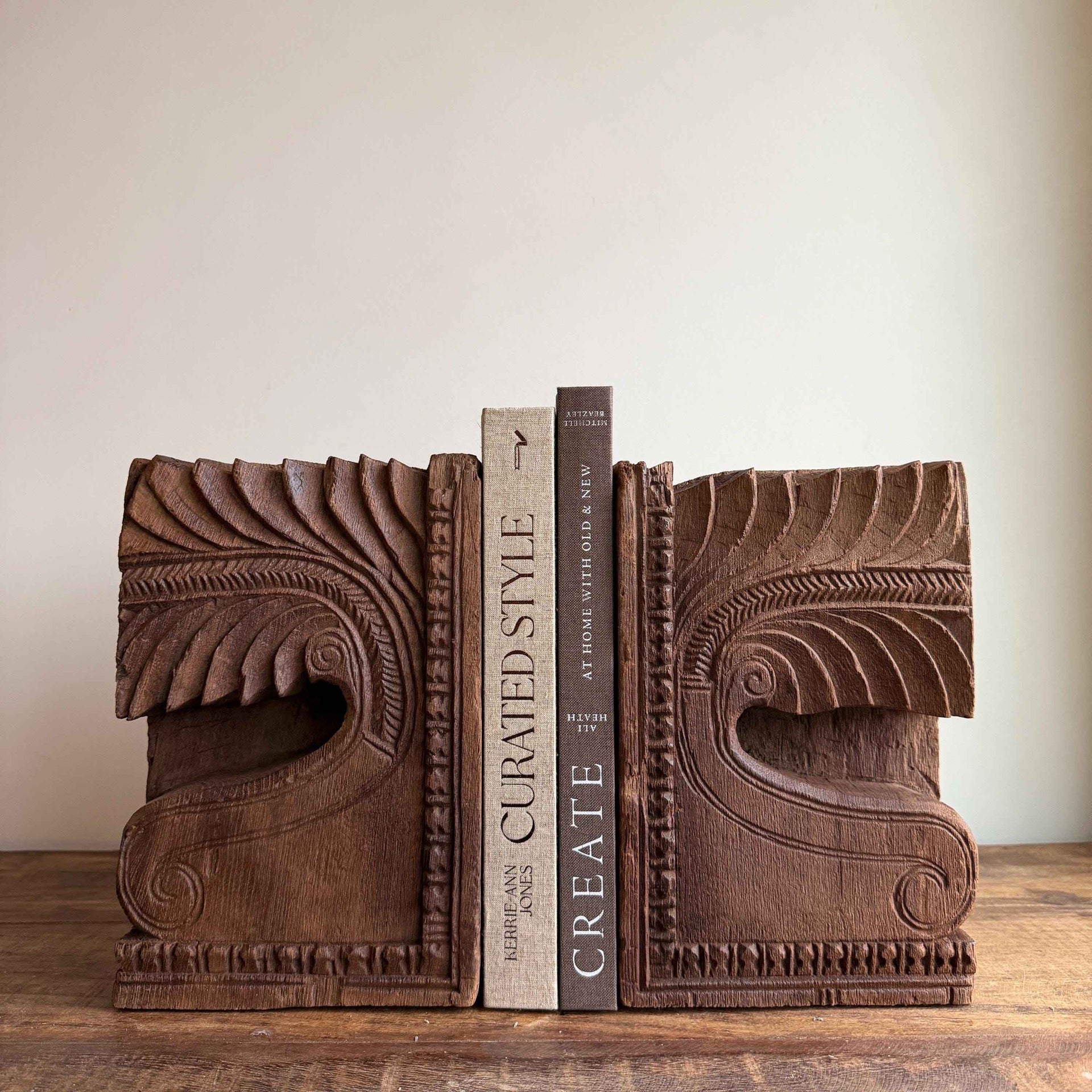 Vintage Wooden Hand Carved Bookends | Antique Corbel Pair
