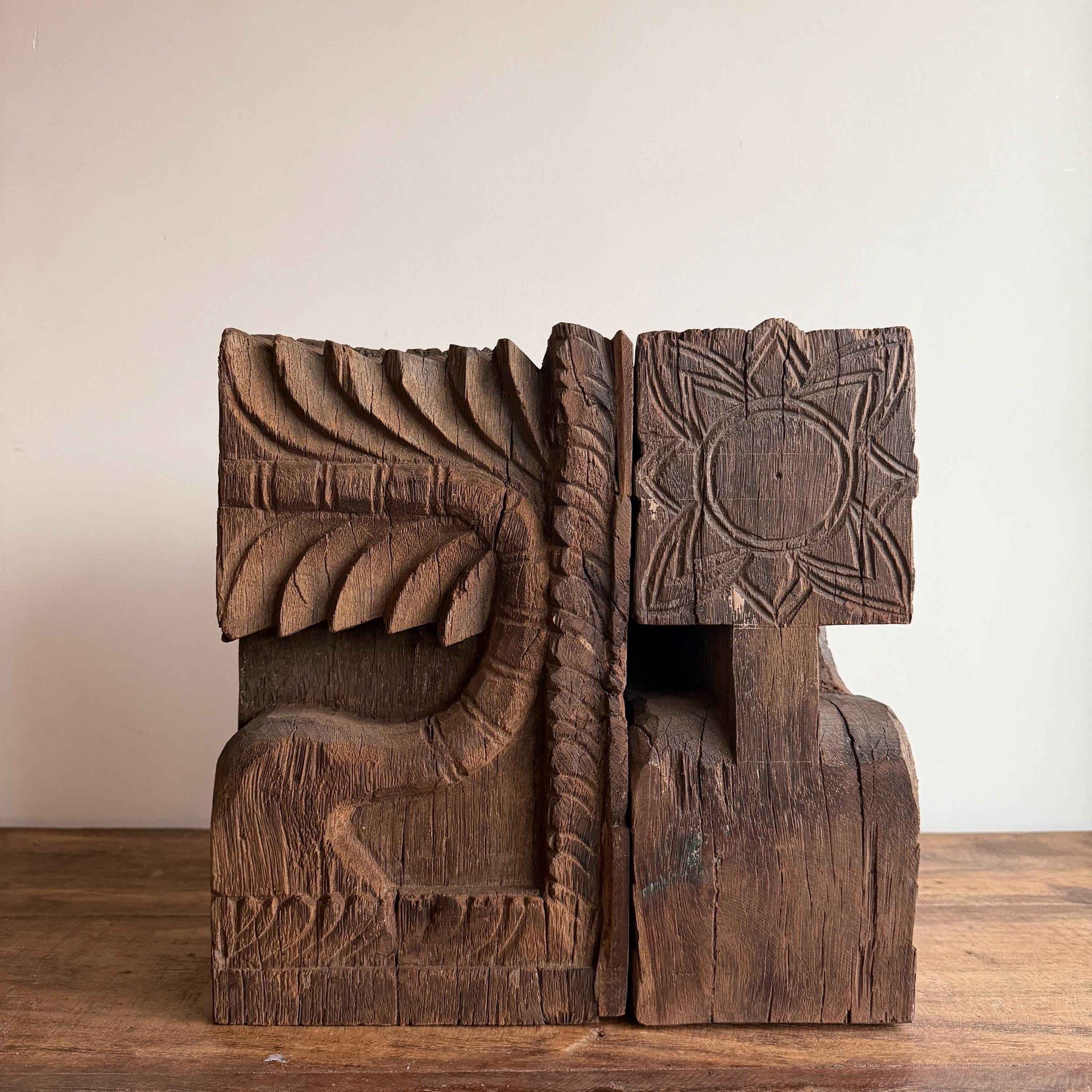 Vintage Wooden Hand Carved Bookends | Antique Corbel Pair