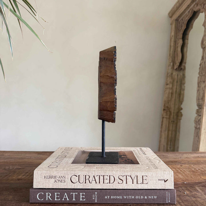 Vintage Wooden Printing Stamp on Iron Stand, Fabric/Textile Print Tool