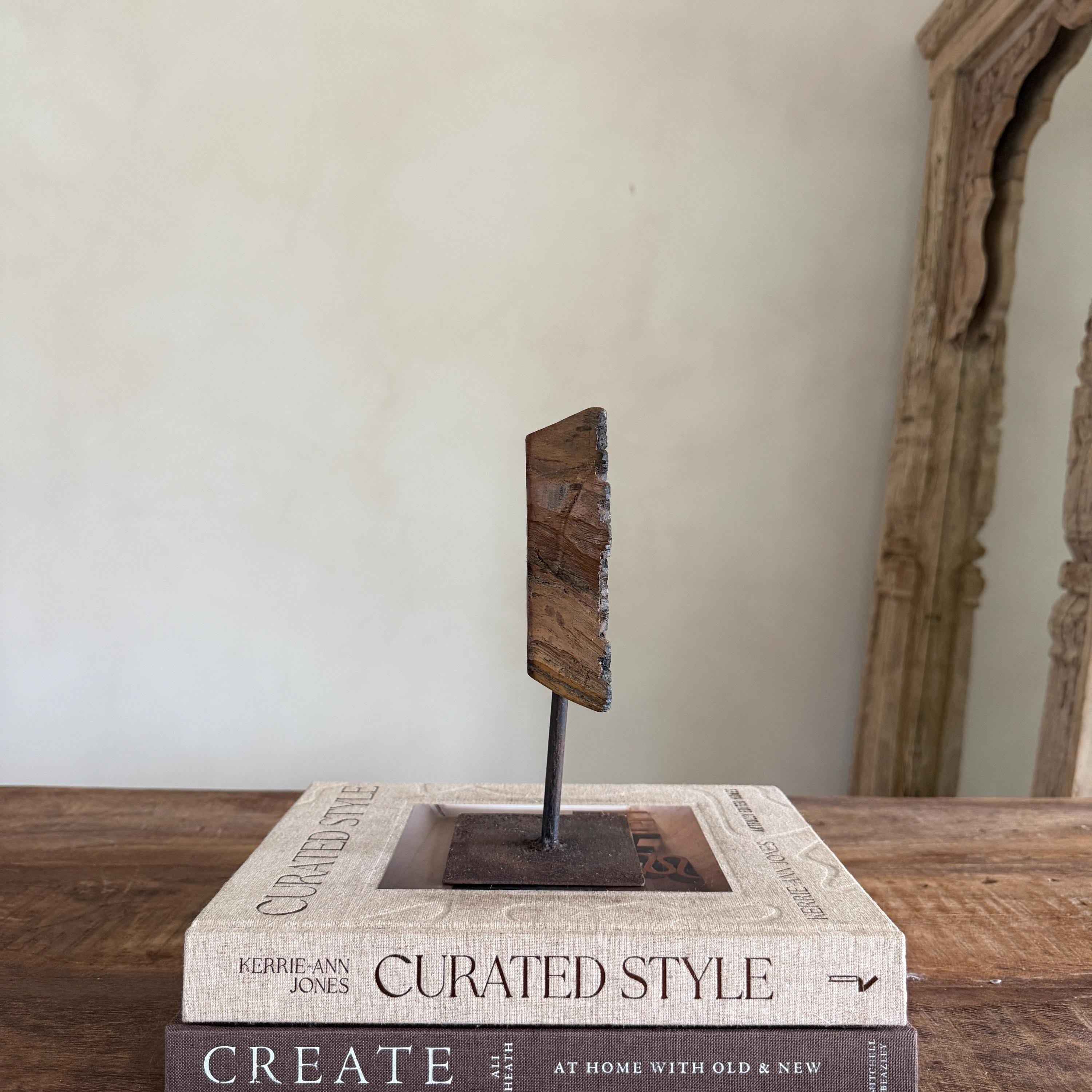 Vintage Teak Wood Textile Block Stamp on Stand