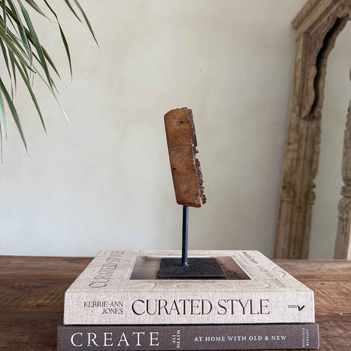 Vintage Wooden Printing Stamp on Iron Stand, Fabric/Textile Print Tool