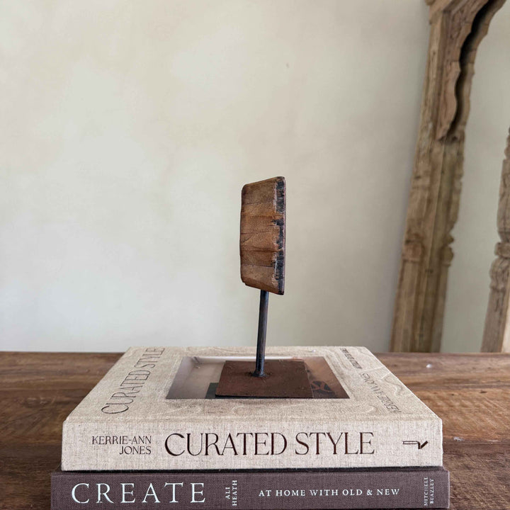 Vintage Wooden Printing Stamp on Iron Stand, Fabric/Textile Print Tool