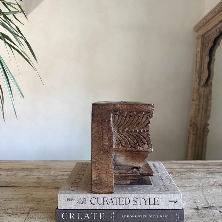 Vintage Teak Palace Capital Candle Holder | Hand-Carved Royal Relic