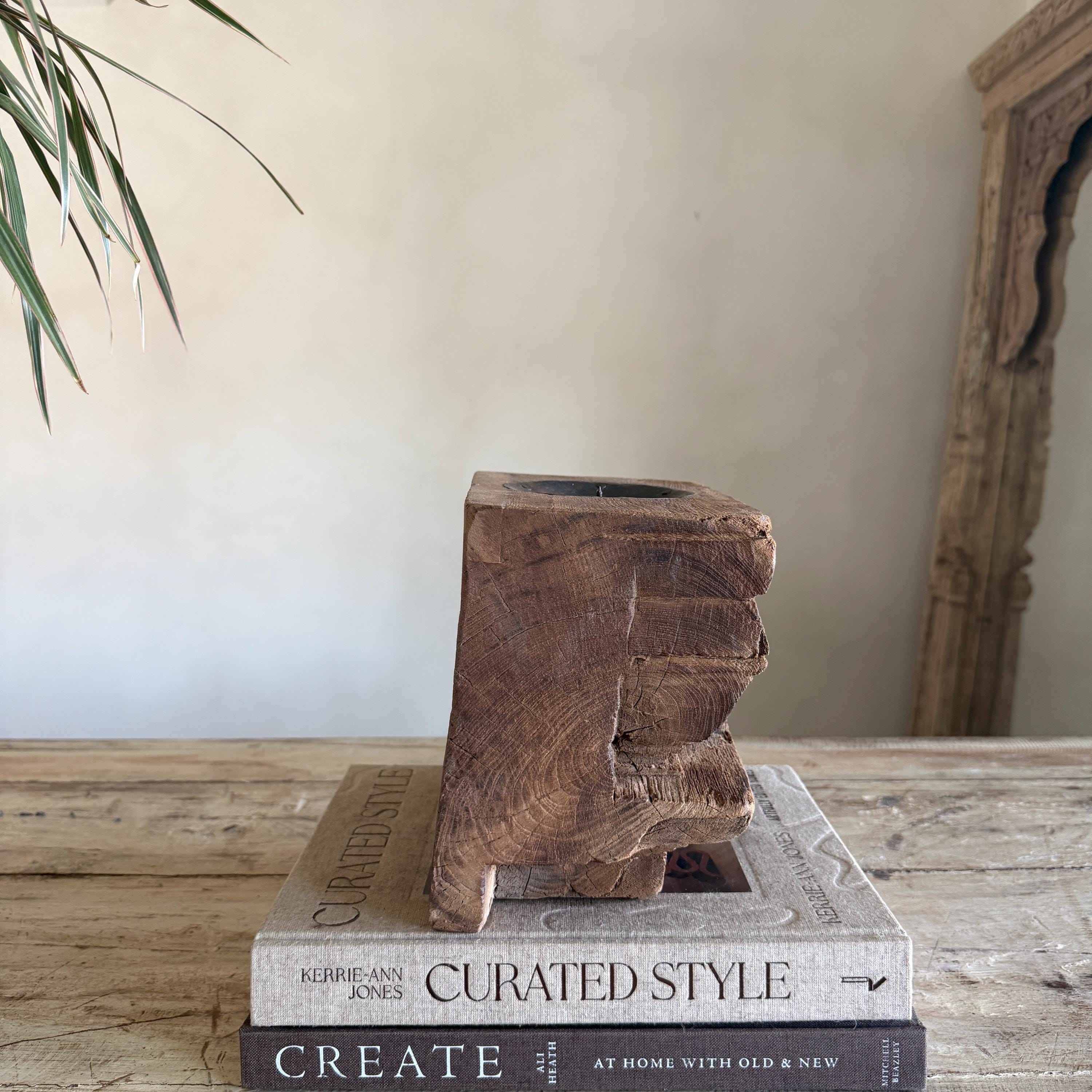 Vintage Teak Palace Capital Candle Holder | Hand-Carved Royal Relic