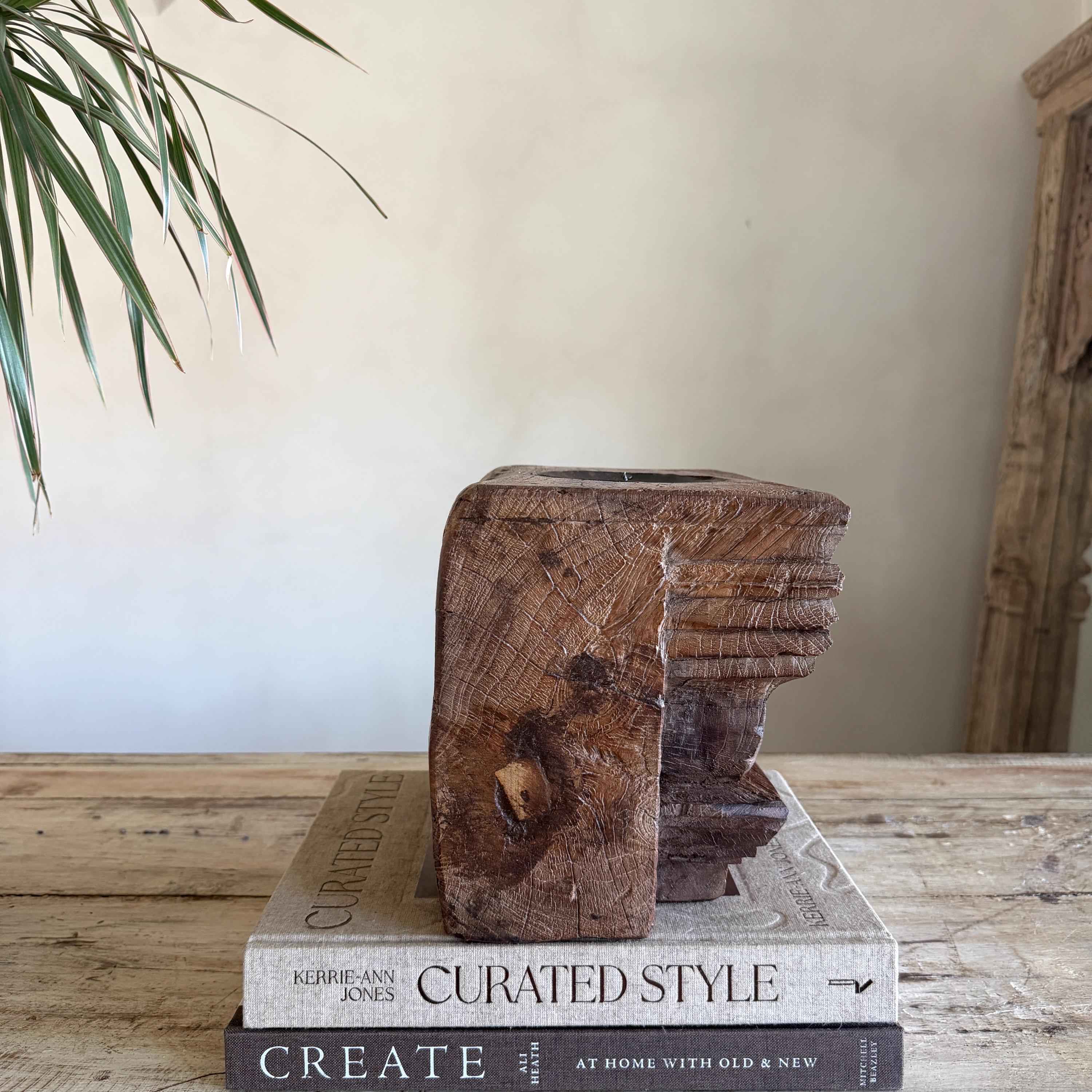 Vintage Teak Palace Capital Candle Holder | Hand-Carved Royal Relic