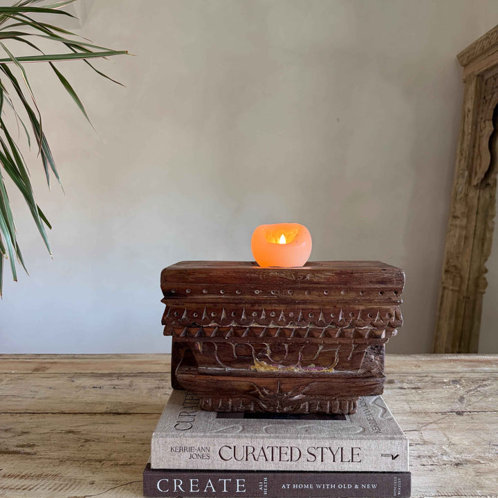 Vintage Teak Palace Capital Candle Holder | Hand-Carved Royal Relic