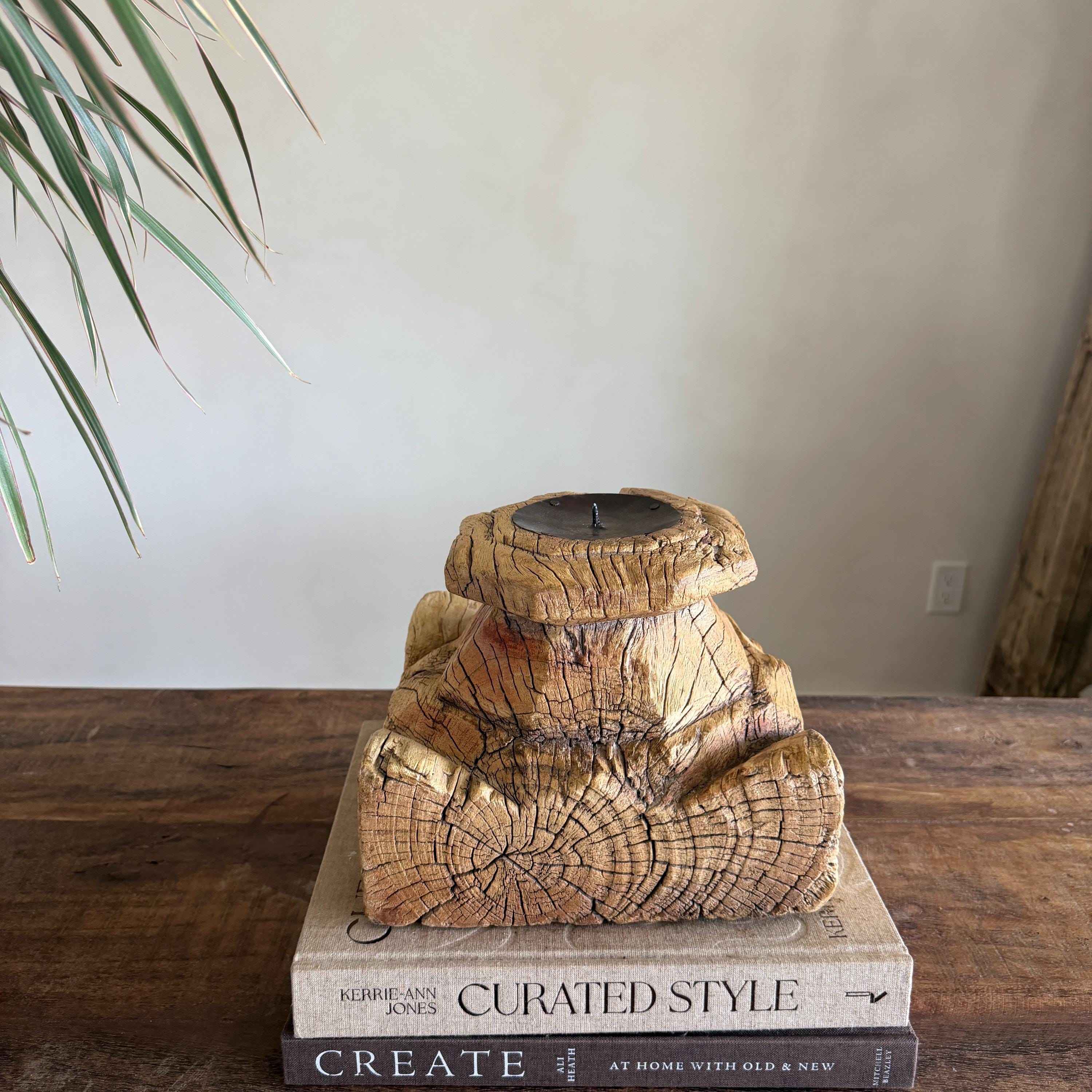 Vintage Teak Palace Capital Candle Holder | Hand-Carved Royal Relic