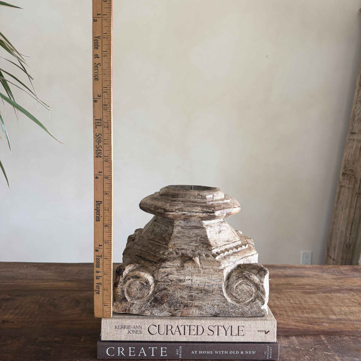Vintage Teak Palace Capital Candle Holder | Hand-Carved Royal Relic