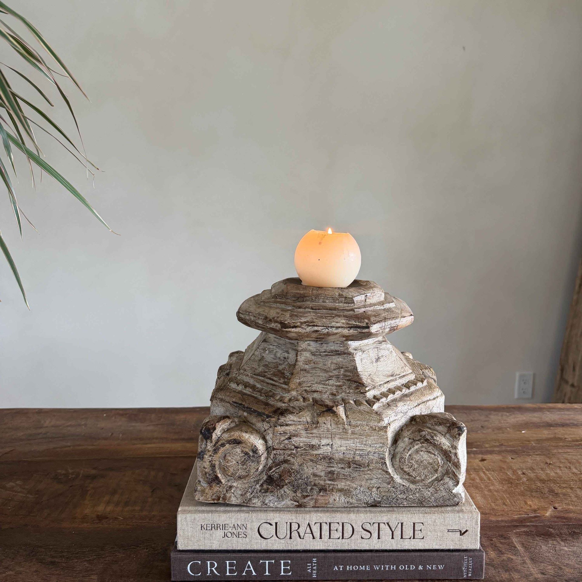 Vintage Teak Palace Capital Candle Holder | Hand-Carved Royal Relic