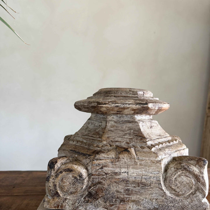 Vintage Teak Palace Capital Candle Holder | Hand-Carved Royal Relic