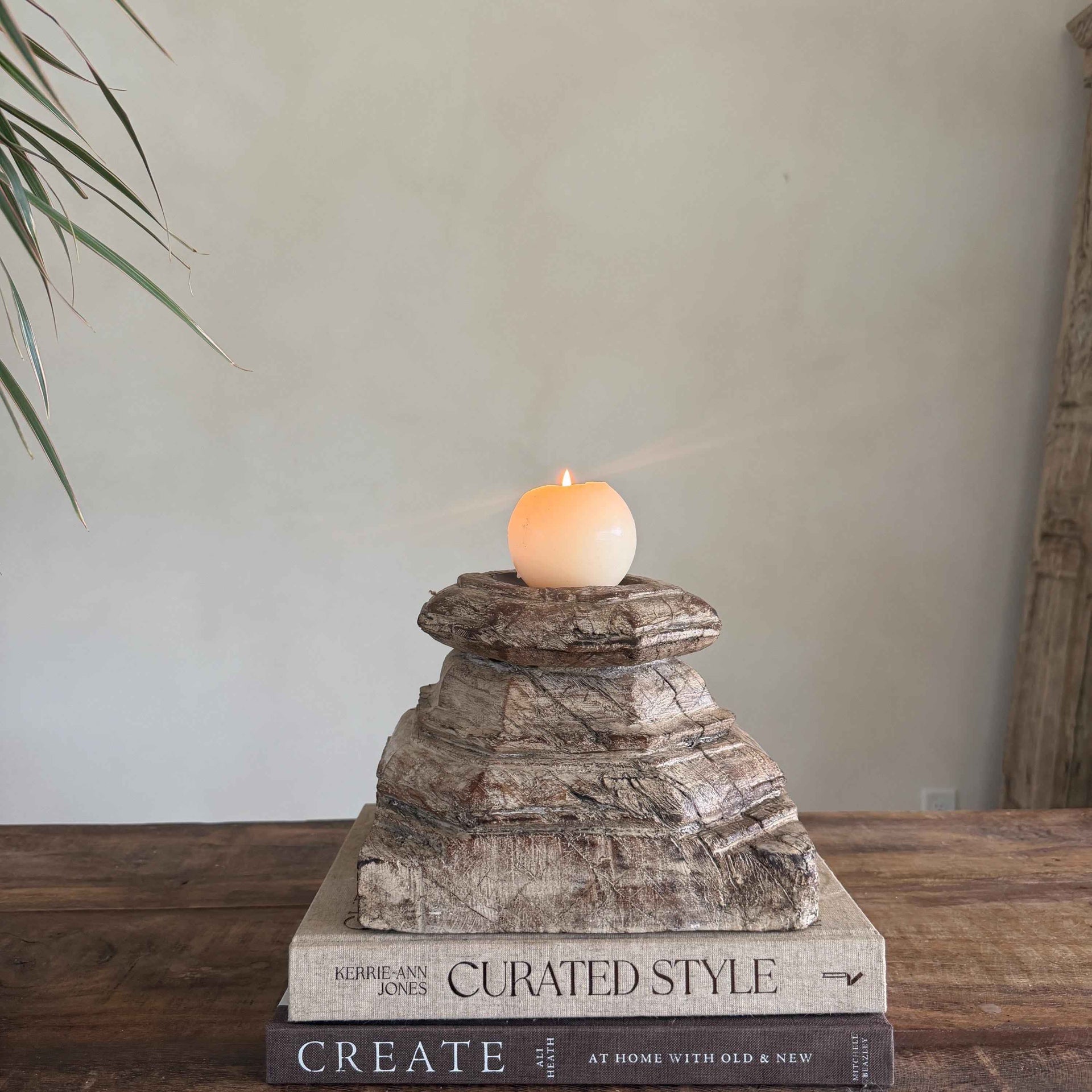 Vintage Teak Palace Capital Candle Holder | Hand-Carved Royal Relic