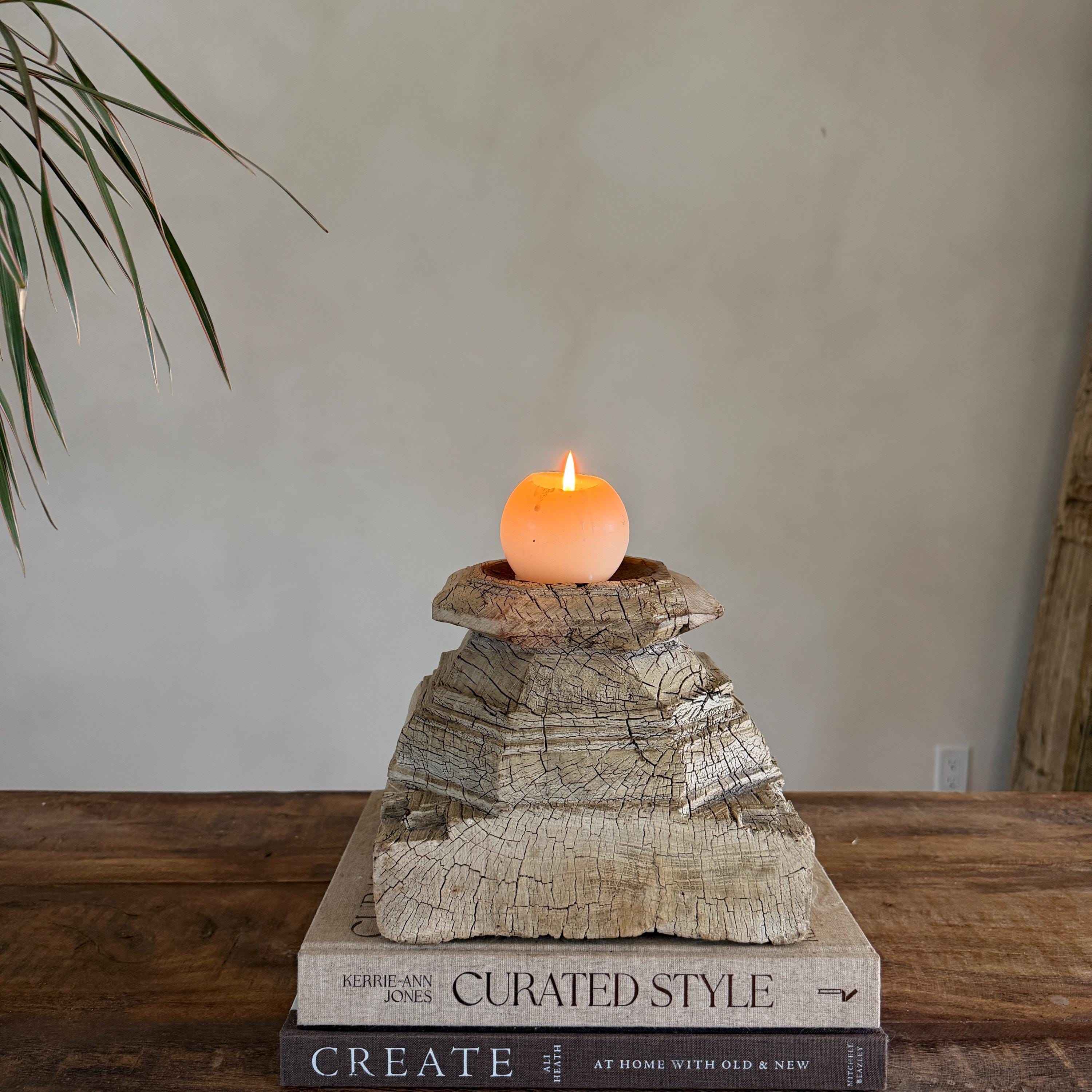 Vintage Teak Palace Capital Candle Holder | Hand-Carved Royal Relic