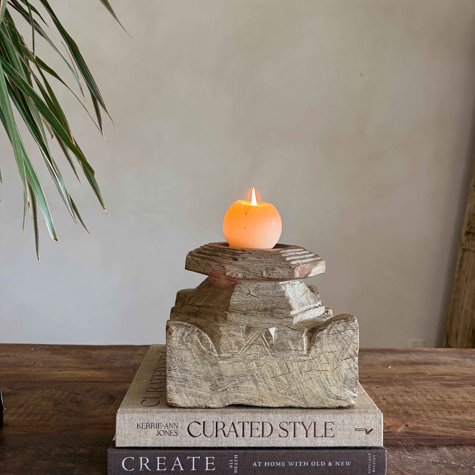 Vintage Teak Palace Capital Candle Holder | Hand-Carved Royal Relic