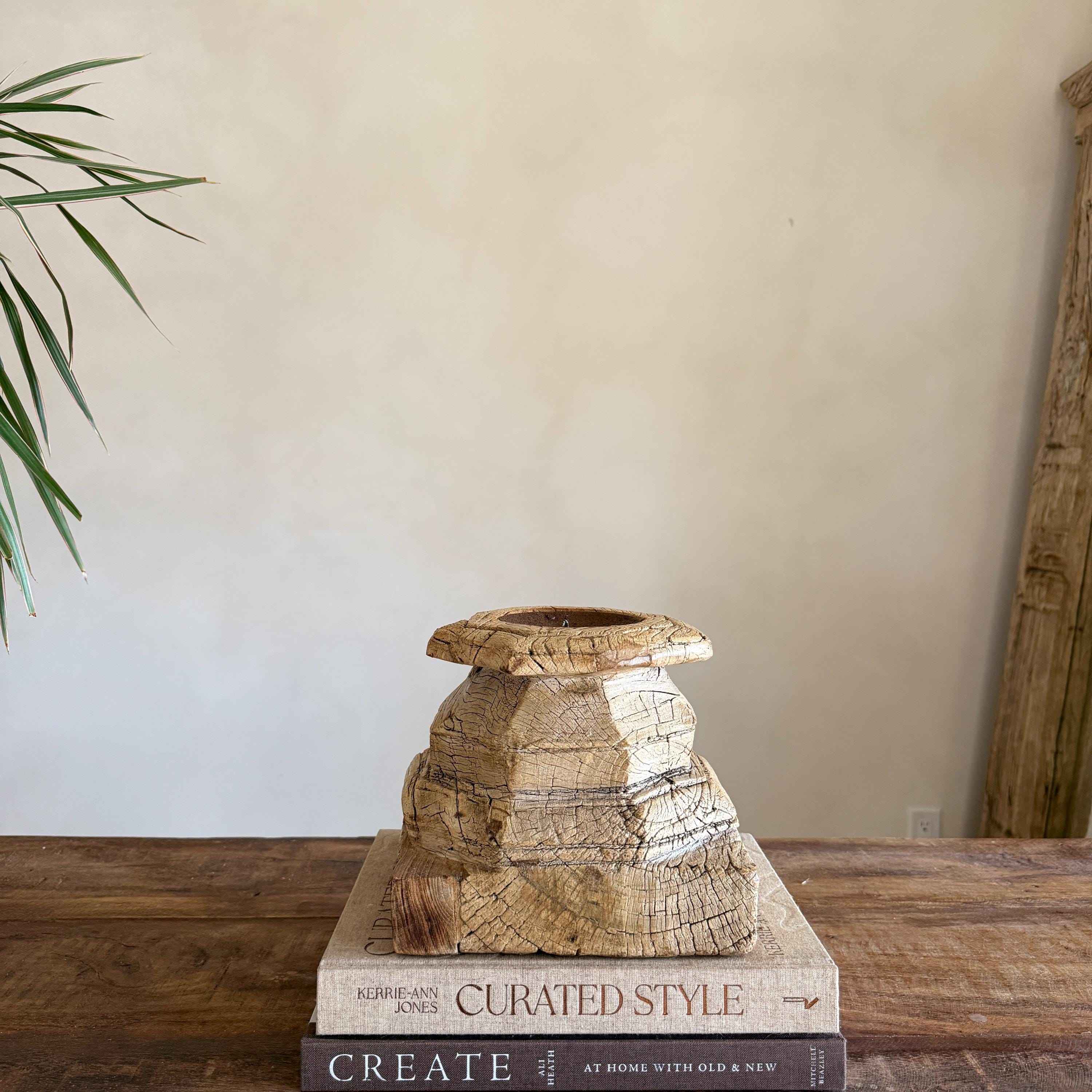 Vintage Teak Palace Capital Candle Holder | Hand-Carved Royal Relic