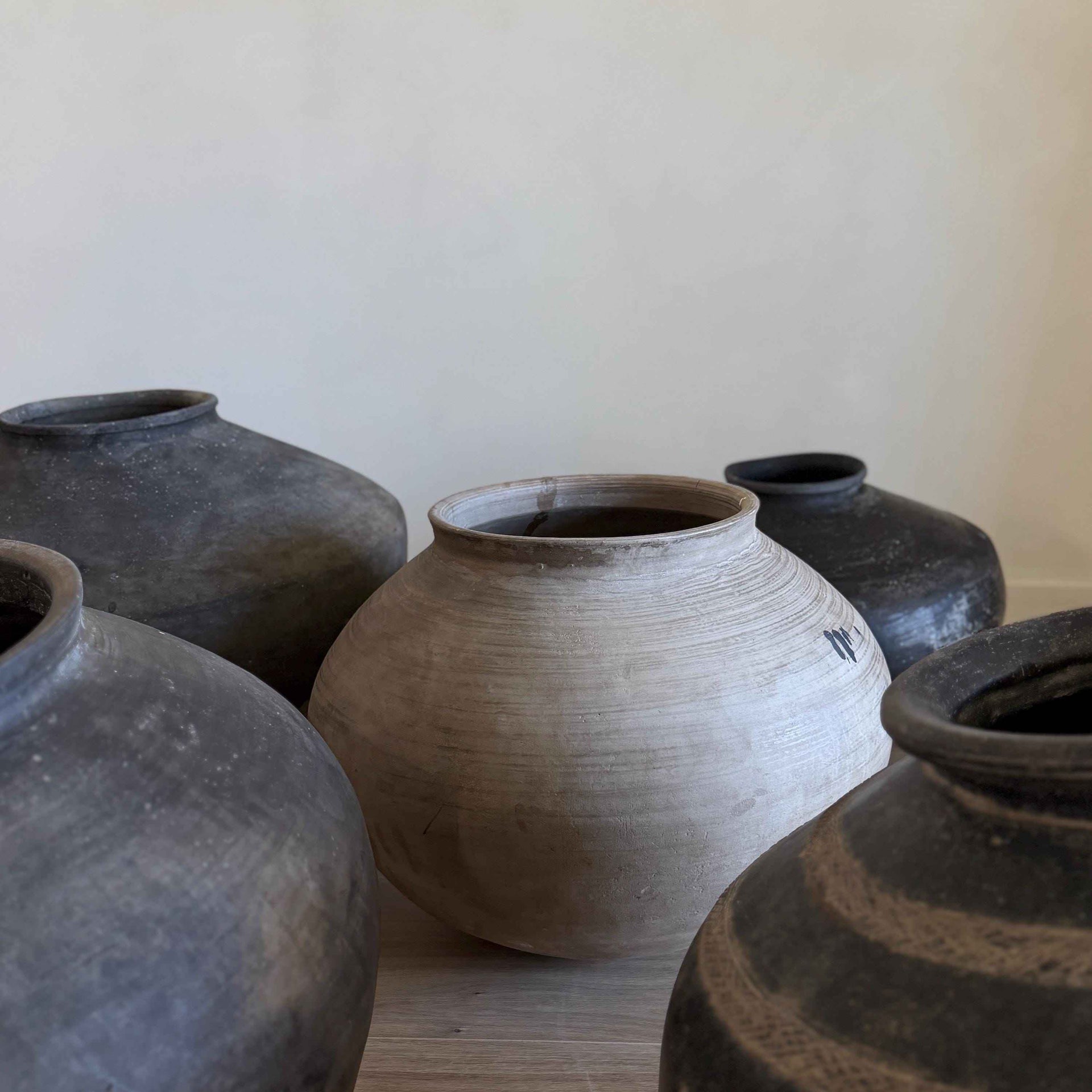 XL Vintage Clay Pot Floor Vase, Antique Handmade Earthenware, Rustic Oversized Decor