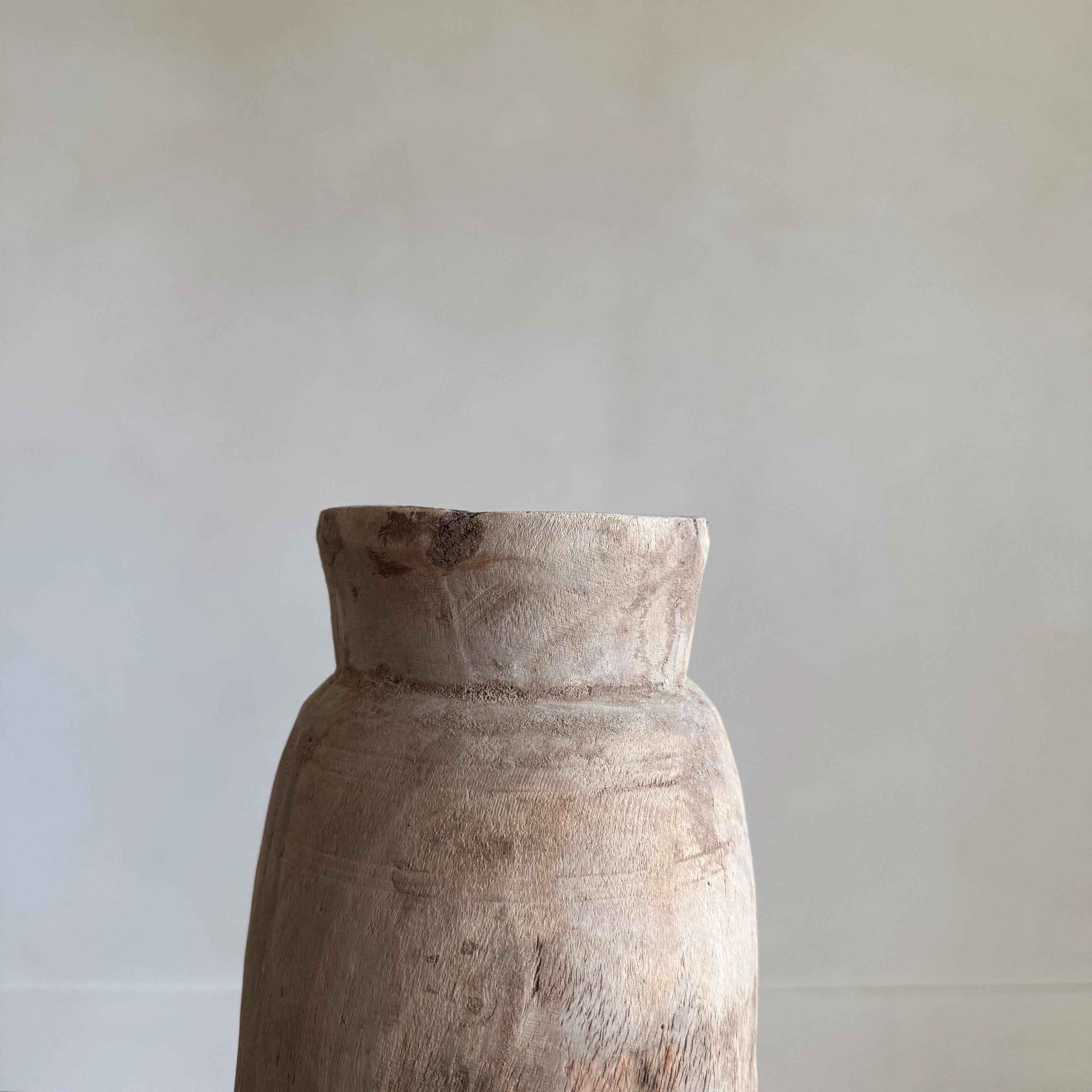 Antique Neutral Wooden Vase | Farmhouse Boho Home Decor | Tabletop Shelf Decor | Wabi Sabi Vase