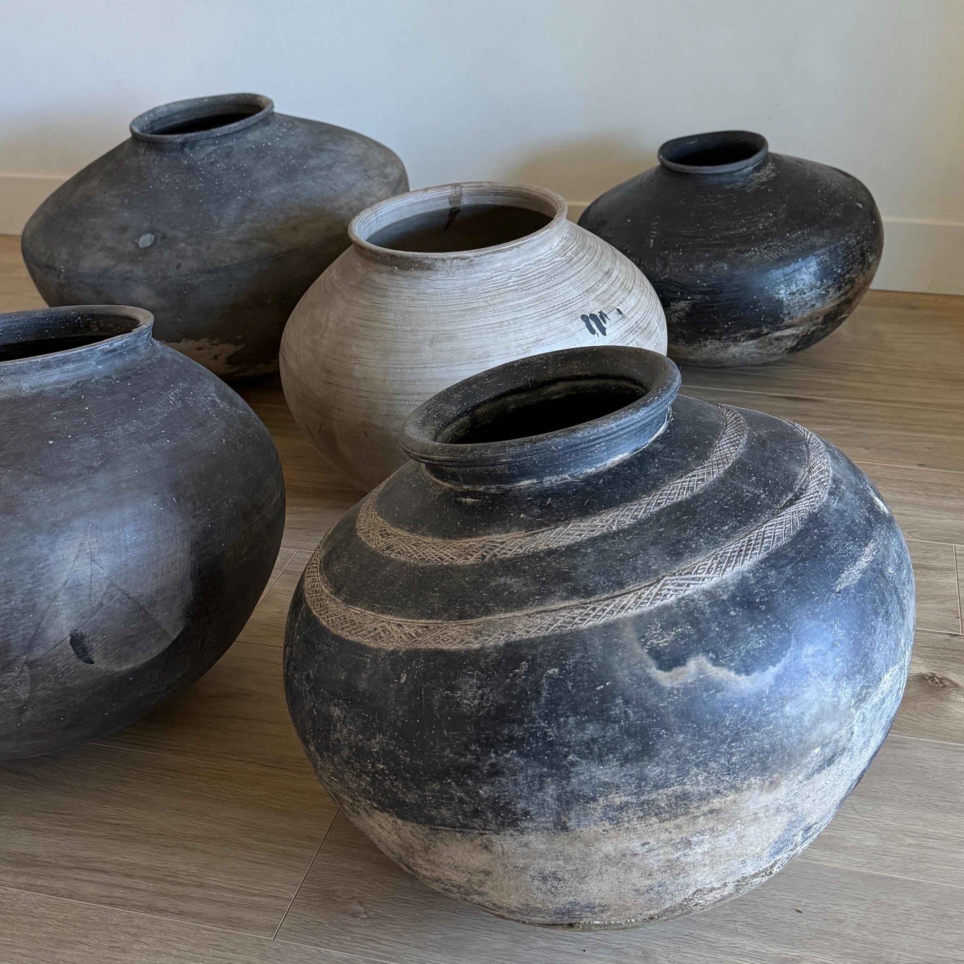 XL Vintage Clay Pot Floor Vase, Antique Handmade Earthenware, Rustic Oversized Decor