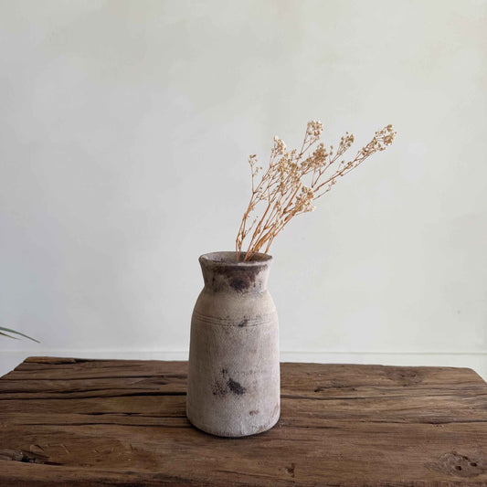 Antique Neutral Wooden Vase | Farmhouse Boho Home Decor | Tabletop Shelf Decor | Wabi Sabi Vase