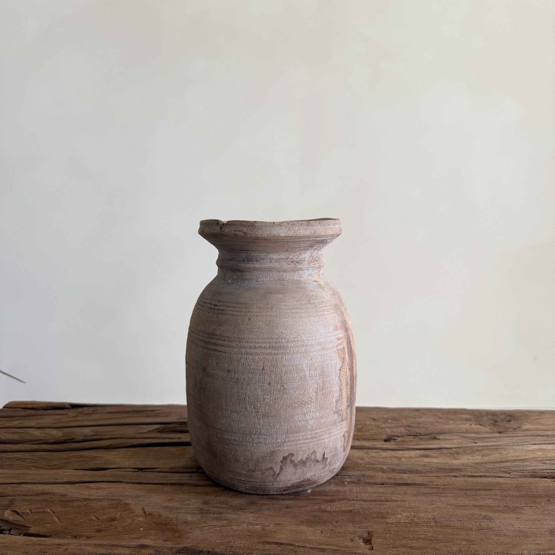 Antique Neutral Wooden Vase | Farmhouse Boho Home Decor | Tabletop Shelf Decor | Wabi Sabi Vase