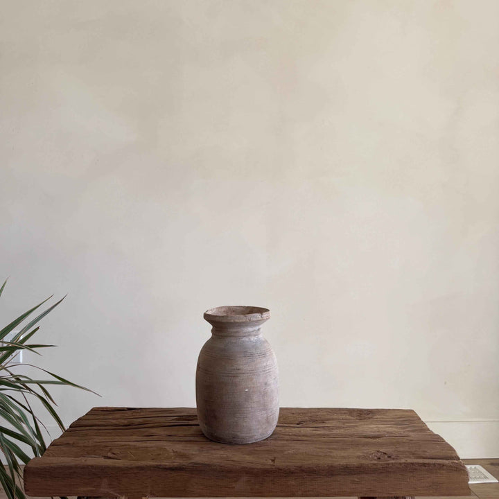 Antique Neutral Wooden Vase | Farmhouse Boho Home Decor | Tabletop Shelf Decor | Wabi Sabi Vase