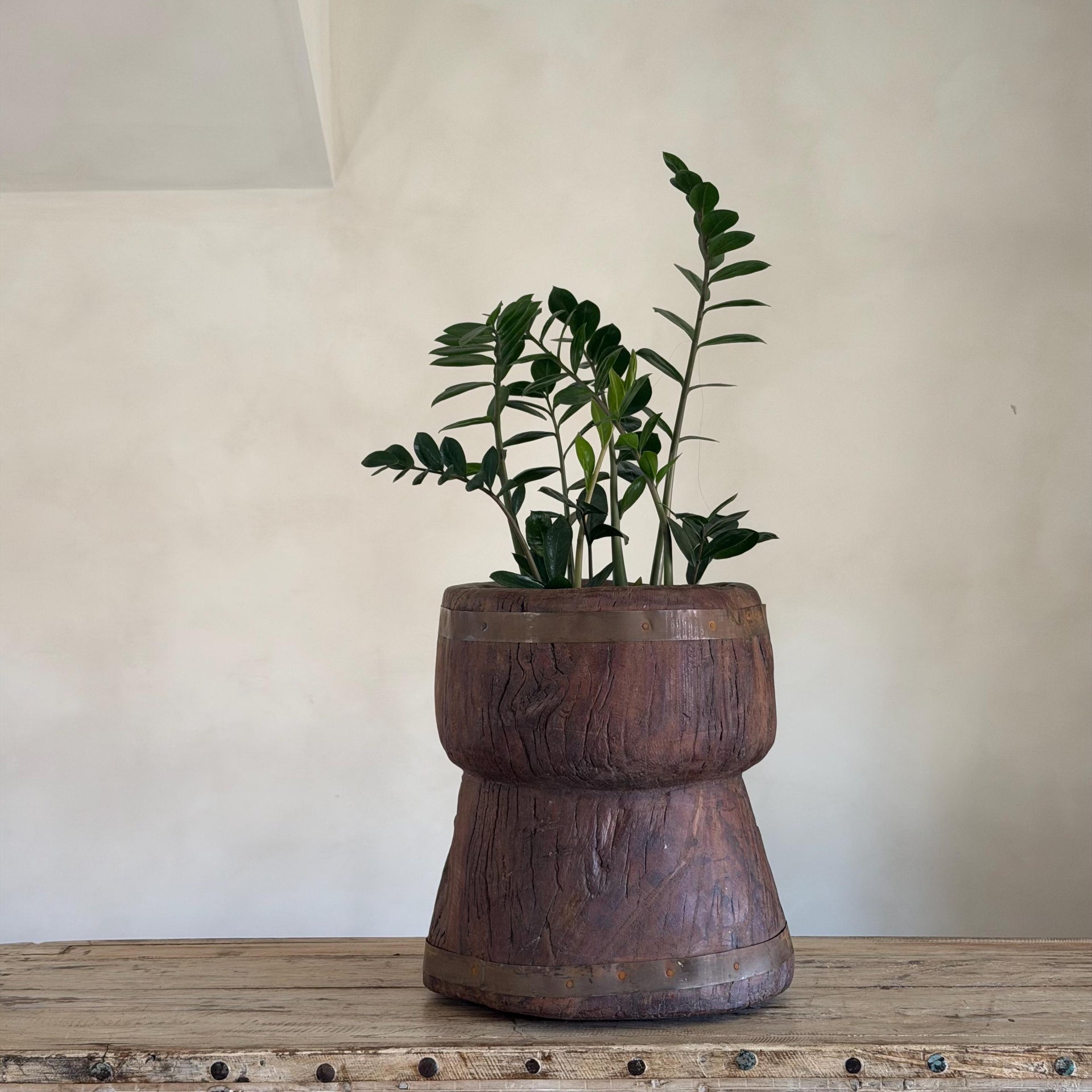 Wooden Mortar Planter 13