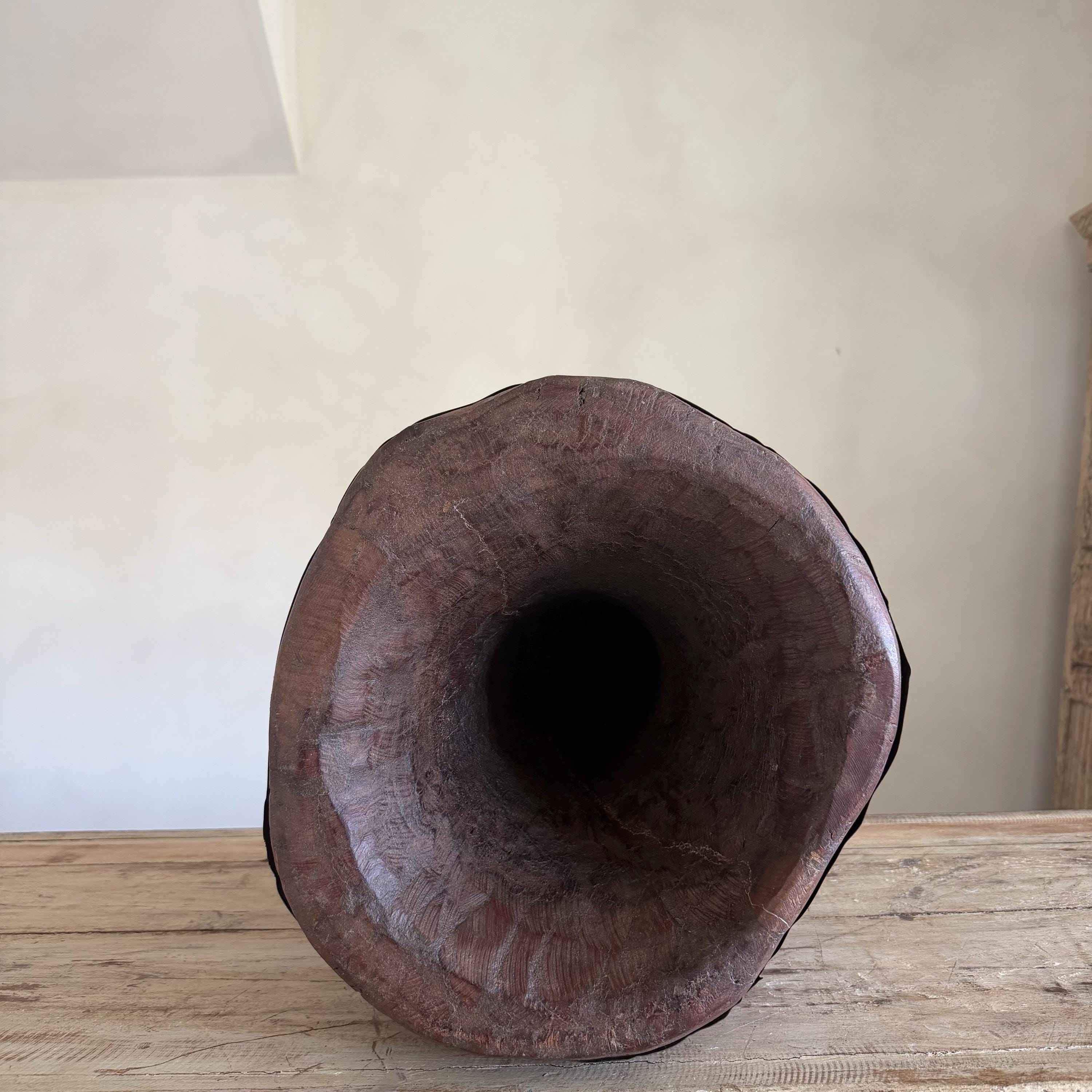 Antique Wooden Ukhali Planter 16" | Rustic Side Table