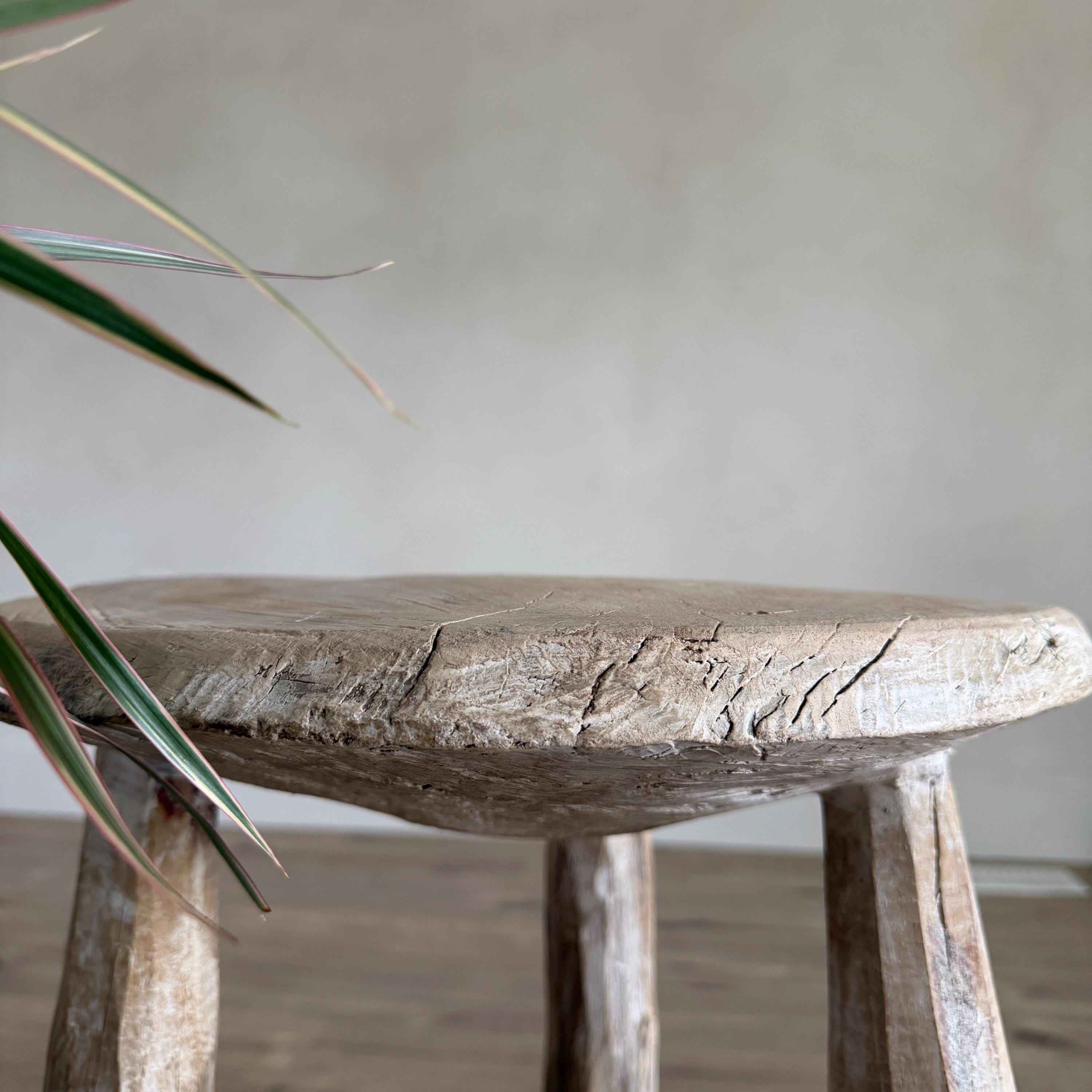 Vintage Wagon Bleached Wheel Stool | Reclaimed Wood Side Table | Rustic Farmhouse End Table