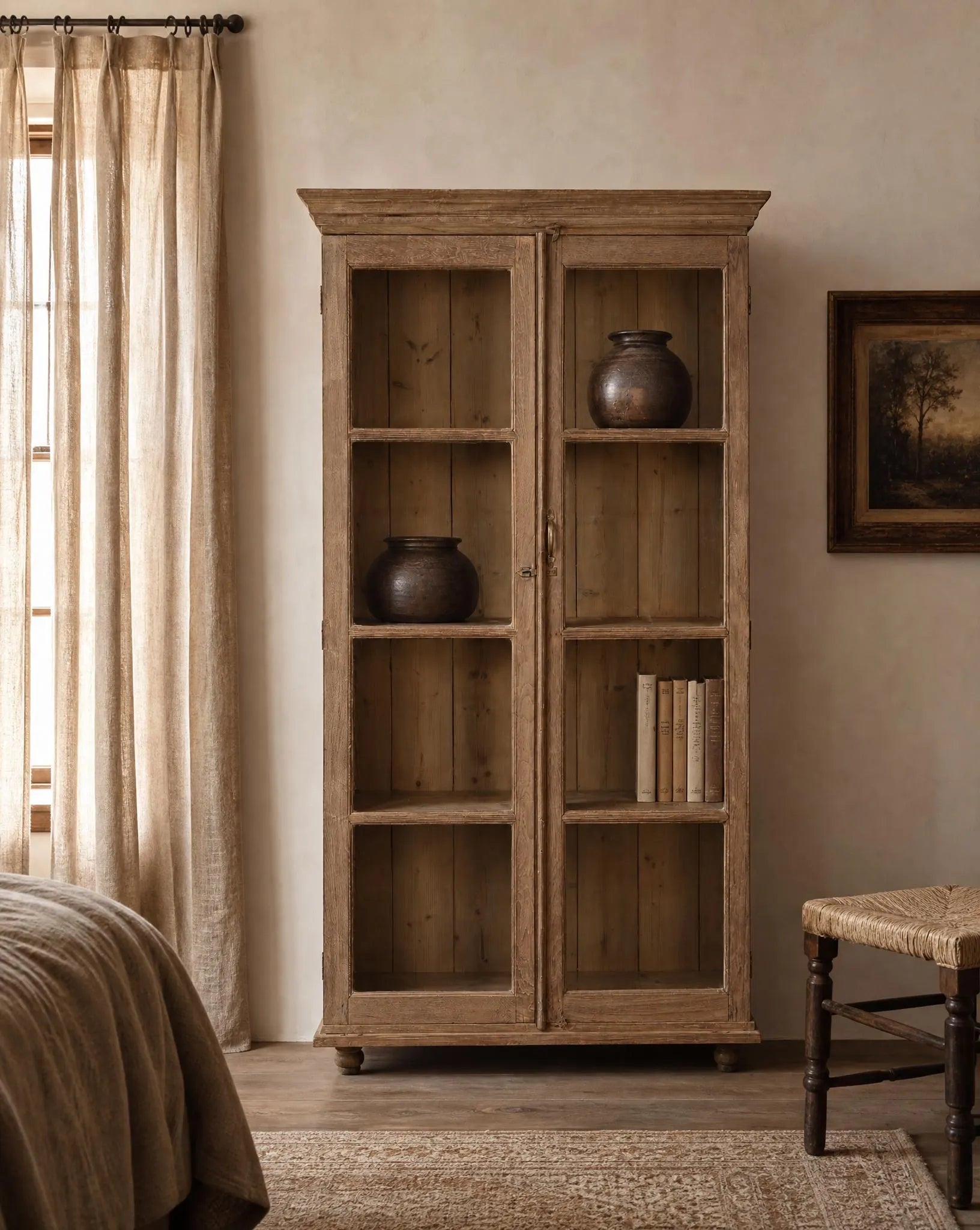 Antique Teak Wood Glass Almirah 15