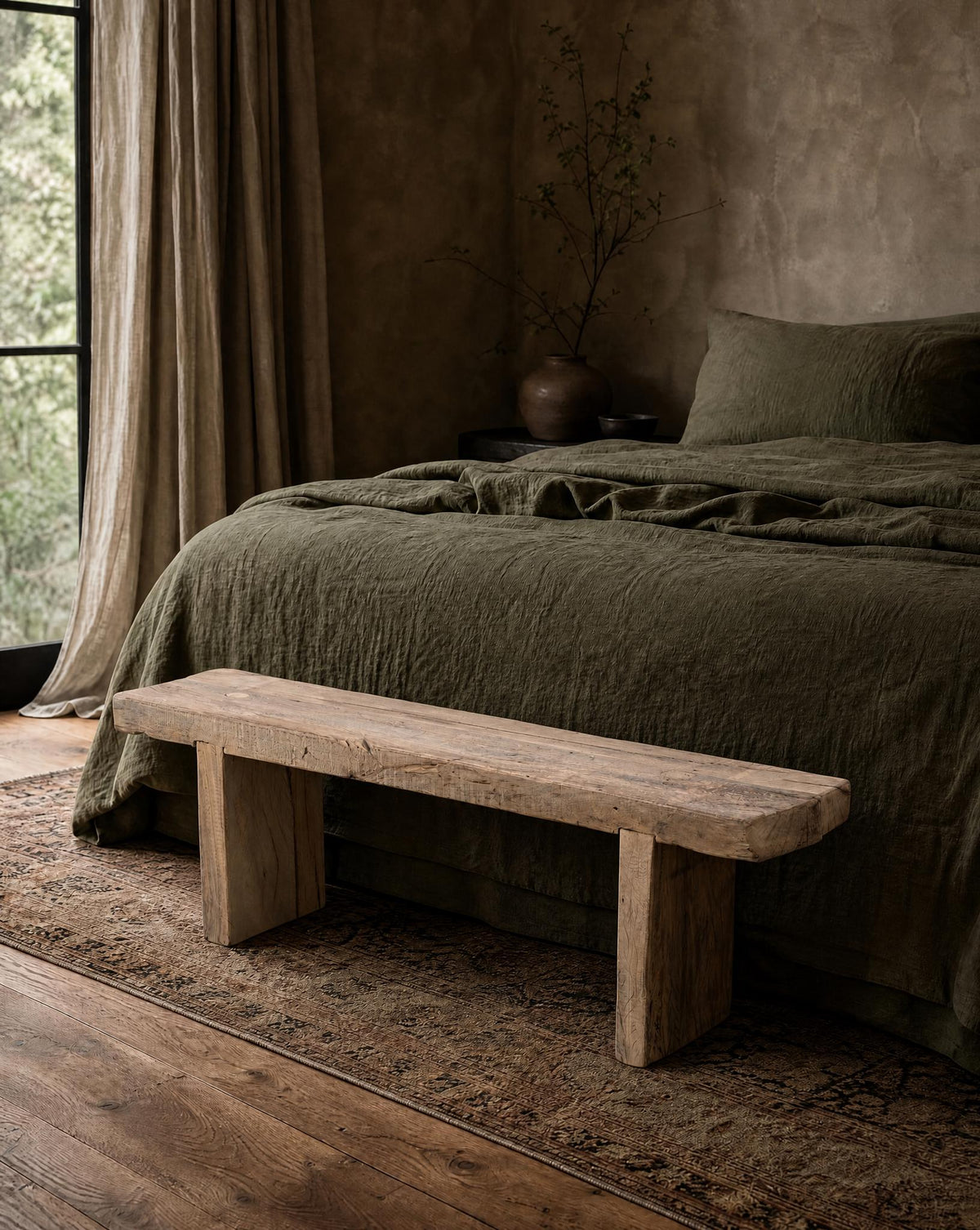 Vintage Teak Wood Bench 55"