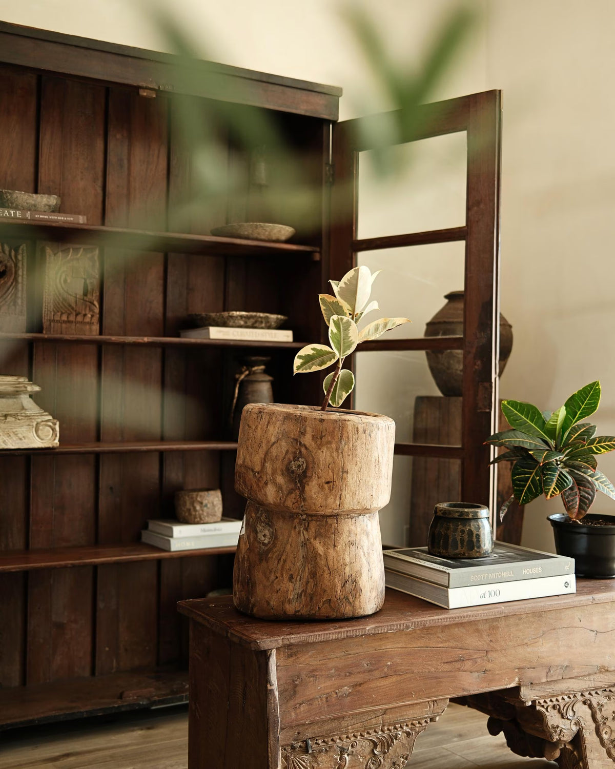 Antique Wooden Ukhali Planter