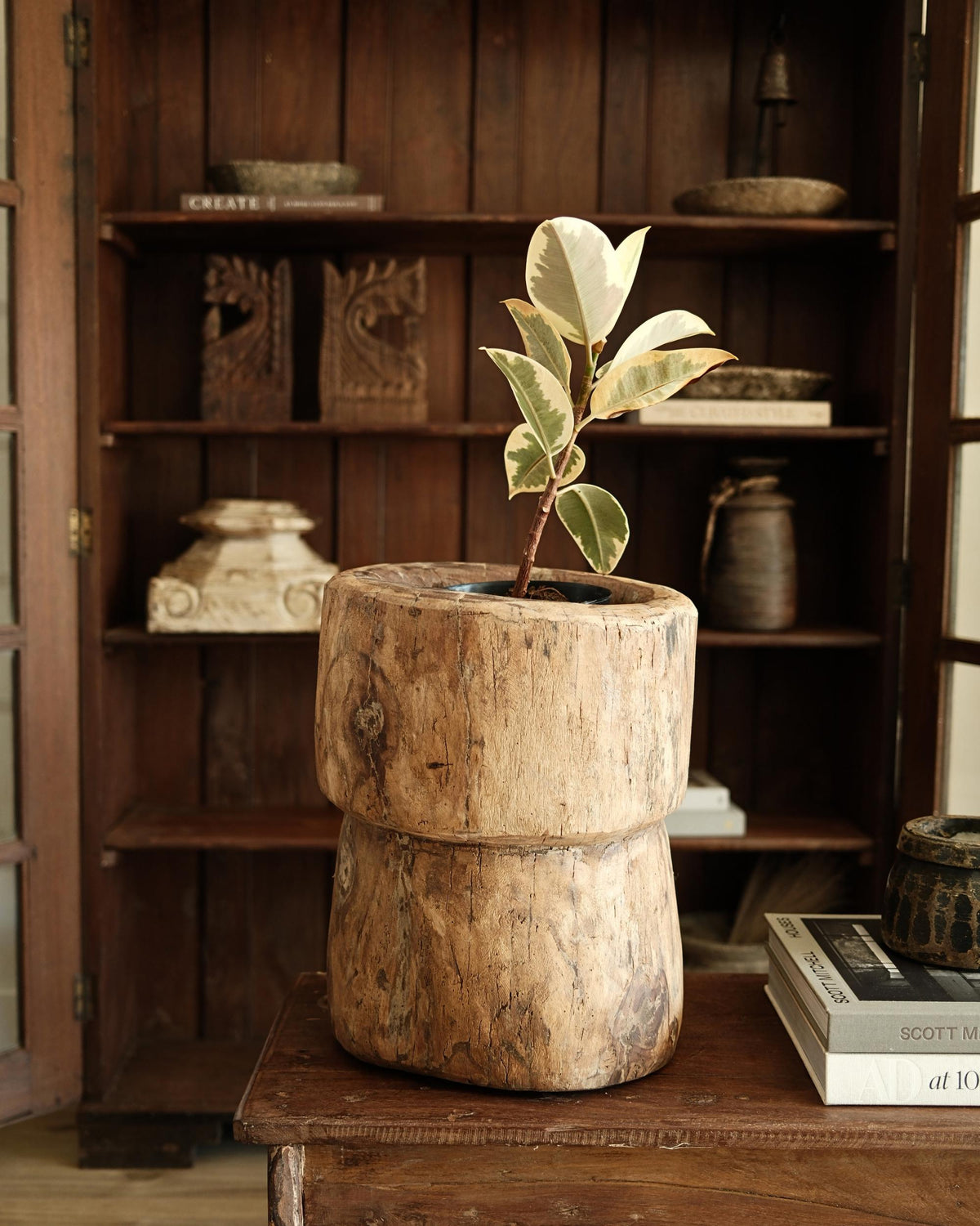 Antique Wooden Ukhali Planter