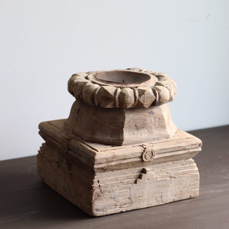 Vintage Wooden Pillar Base Candle Holder
