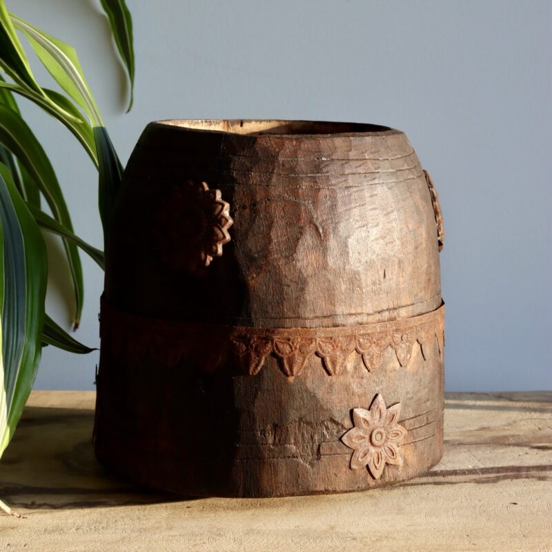 Teak Wood Vintage Planter 2 - Dark Finish
